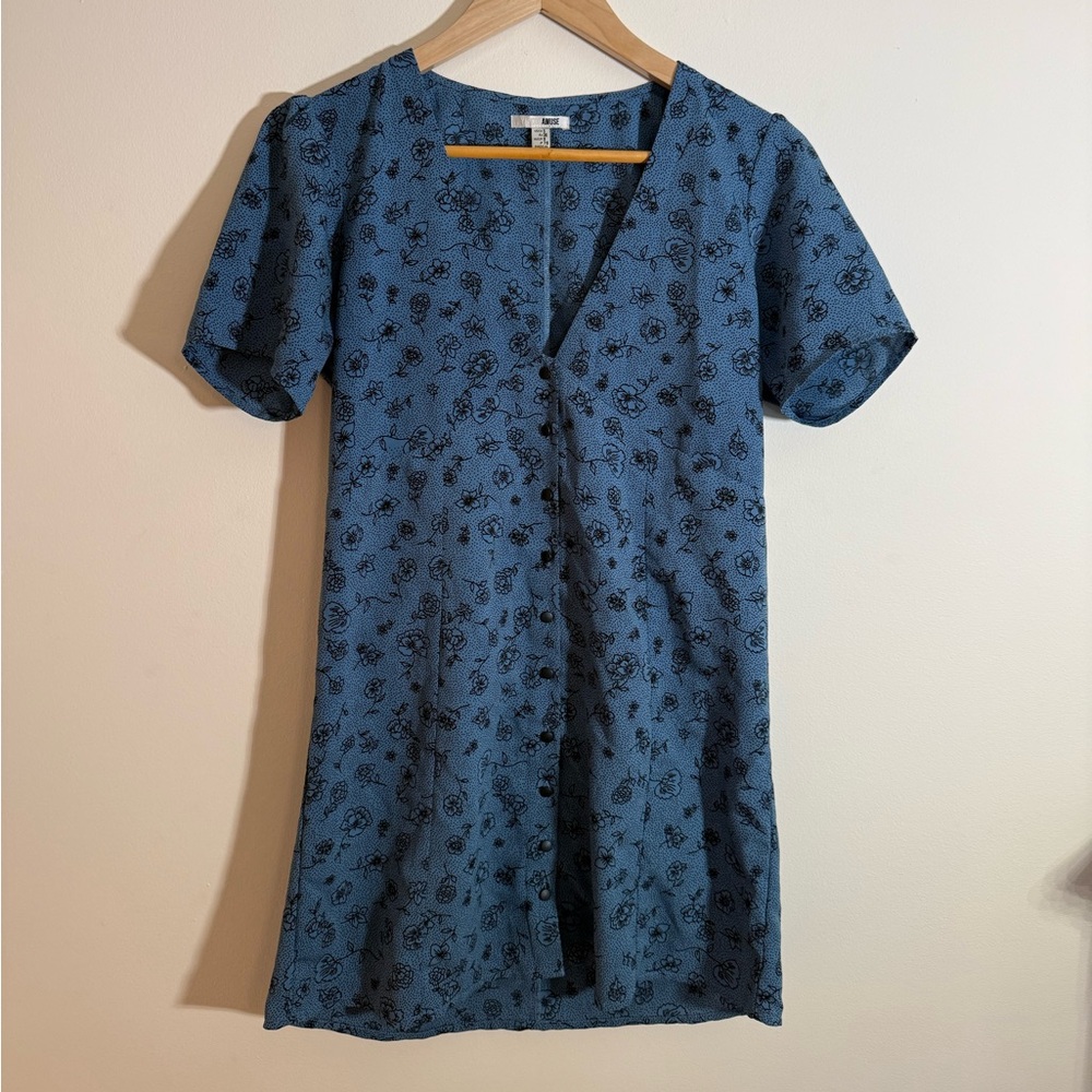 Amuse Society Blue and Black Floral Dress Size Small